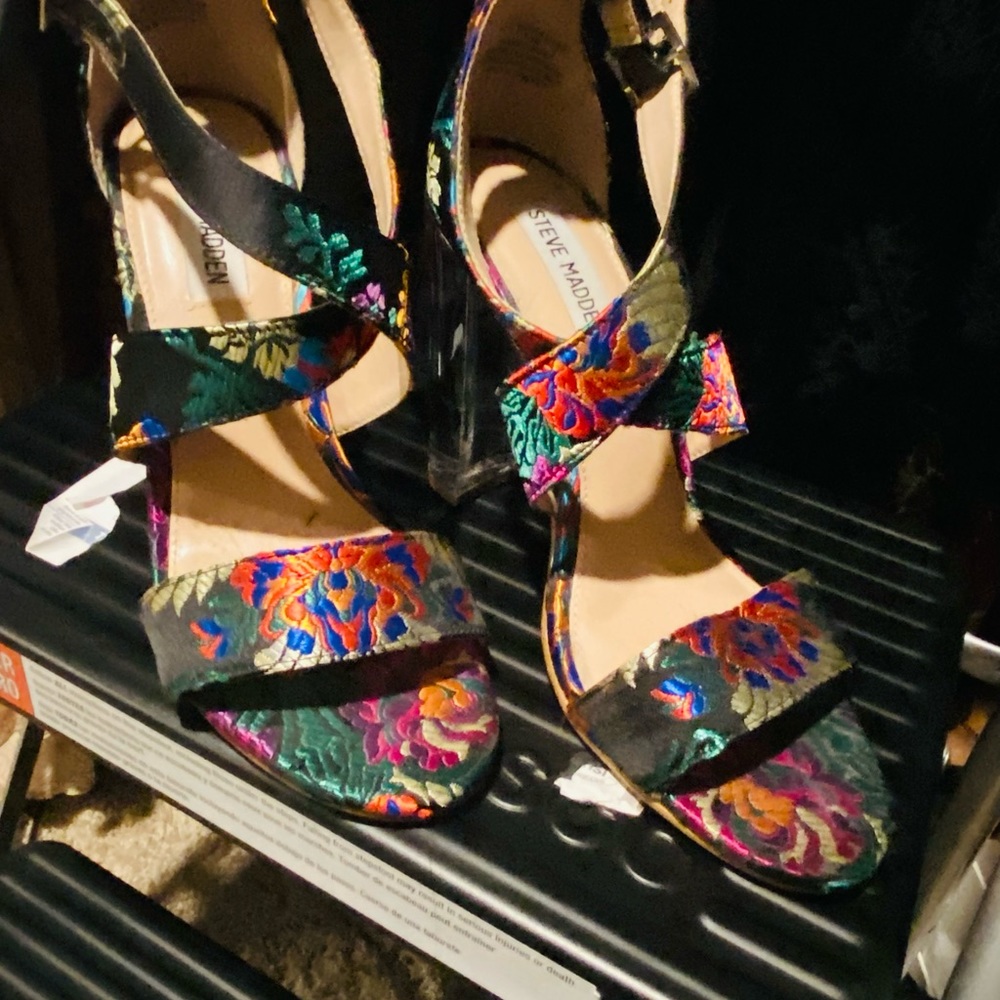 Steve Madden woman’s 7.5 see through block heel with black fabric.. worn once